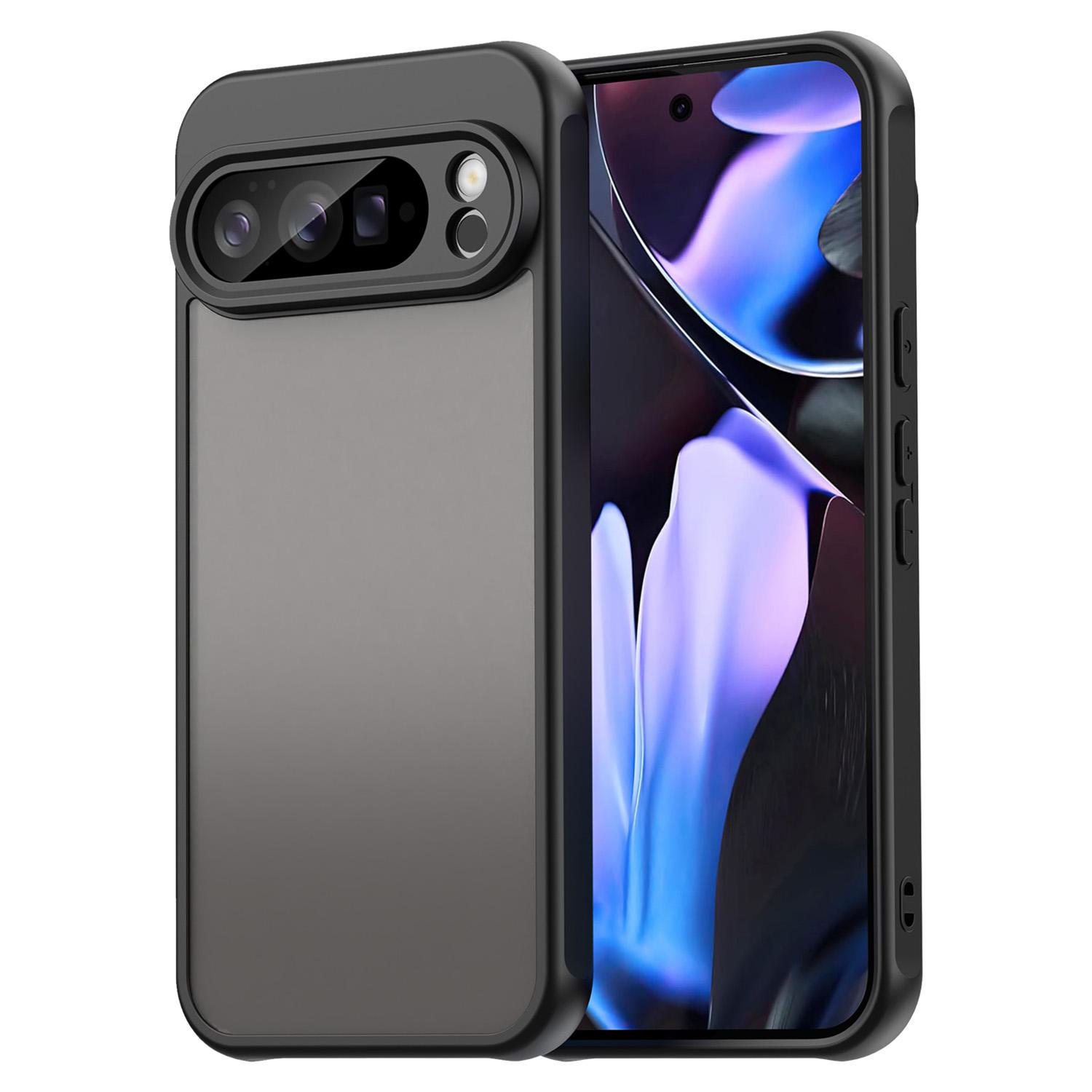 

For Google Pixel 10 Pro XL Case Drop Proof Airbags Frosted Translucent PC+TPU Phone Back Cover Black