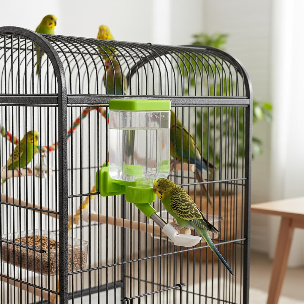 Bird Automatic Waterer Parrot Cage Accessory Drinking Dispenser with Leak Proof Design for Small and Medium Birds