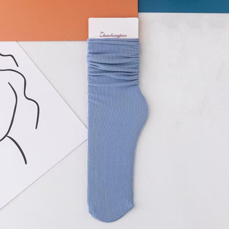 

Летние ультратонкие носки из ледяного шелка для девочек в школьном стиле, универсальные однотонные высокие носки 1 pair синий