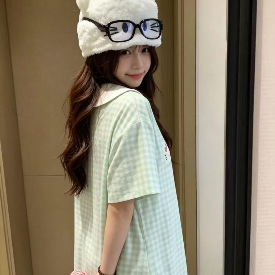 [High-quality Imitation Cotton] Pajamas Women's New Summer Short-sleeved Cartoon Hello Kitty Nightdress Loungewear