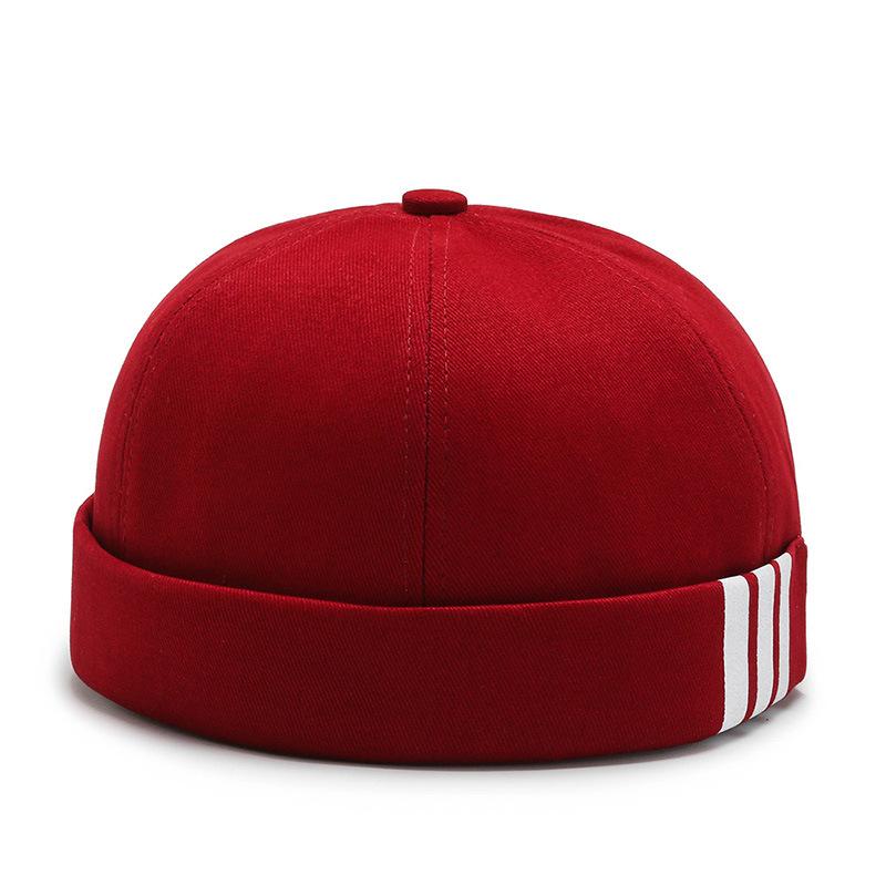 New Fashion Solid Color Minimalist Side Three Bar Melon Skin Universal Daily Casual Brimless Hat for Men and Women