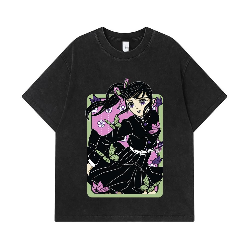 275 GSM Washed T-shirts 100% Cotton Demon Slayer V77 Kanao Print Unisex Heavy Cotton T Shirt