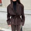 2025 Fall Vintage Faux Suede Long Sleeve Jacket Elegant Casual Womens Coat