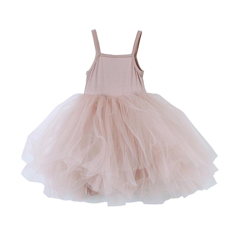 Korean Style Princess Birthday Romper: Solid Color Puffy Skirt with Mesh Straps for Baby Girls and Infants.