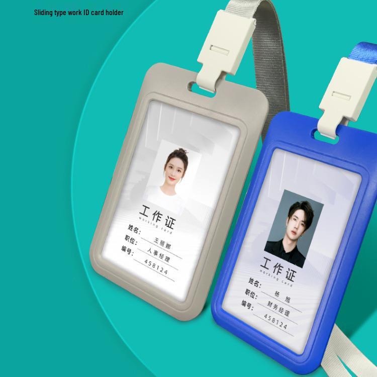 UV Color Team ID Card Holder with Sliding Cover and Lanyard for Work Badges