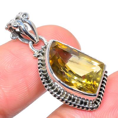 Natural Citrine Gemstone Handmade 925 Solid Sterling Silver Pendant 1.30" J6G88