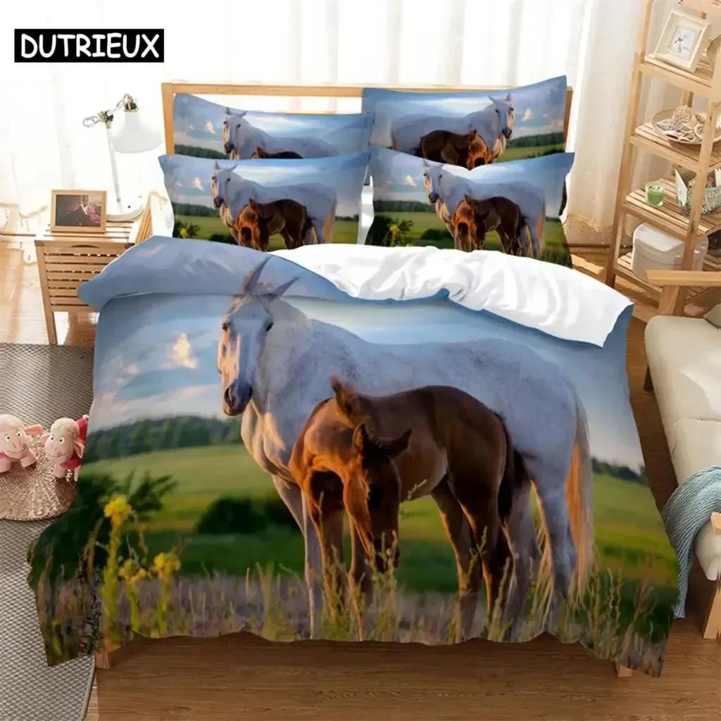 

Horse eating gras Comfortable with Soft Fabric Duvet Comfortable Quilt Cover Pilowcase Beding Set Children Bedrom Decoration Home Textile 100*200cm Single