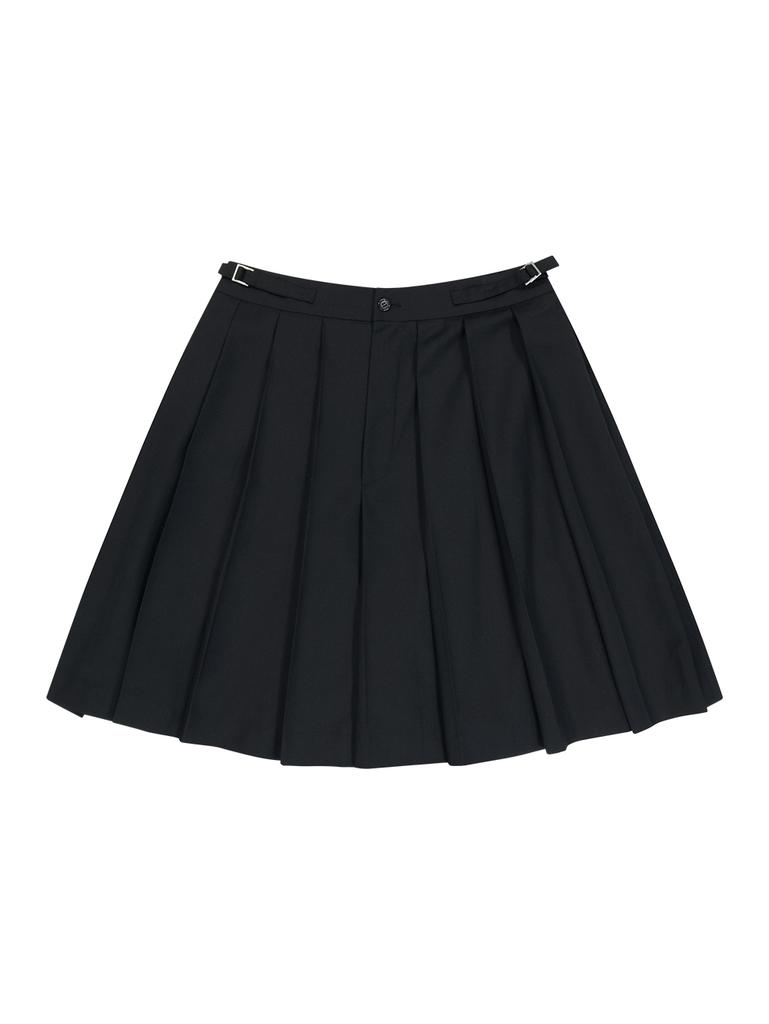 TUOMIO Midi Pleats Ribbon Culotte Pants [Black]