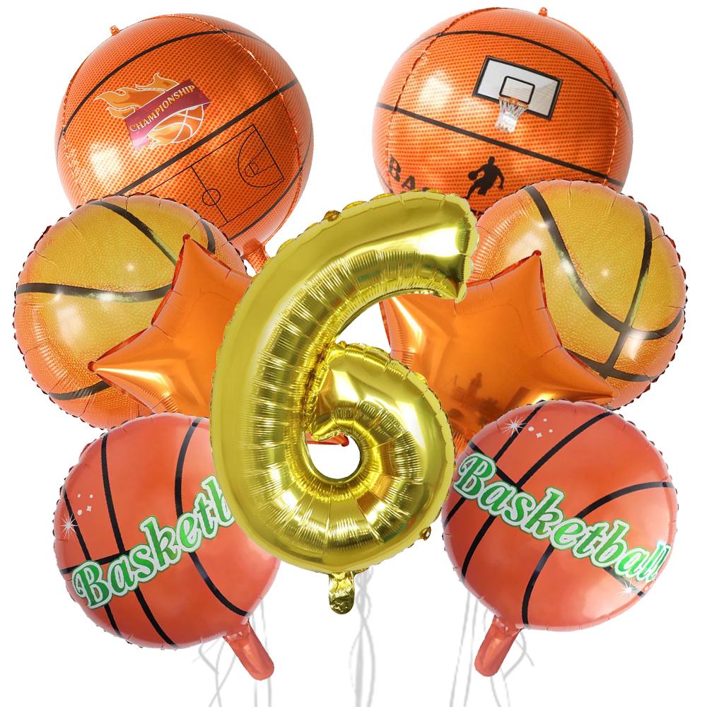 9Pcs Basketball Digital Balloon Set 22in 4D Sphere Balloons With 40 Inch Number Sports Basketball Themed Birthday Party Supplies