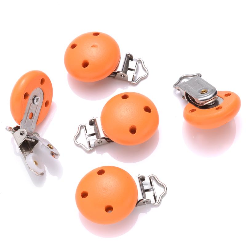 10Pcs Baby Pacifier clips 30mm Round Wooden Dummy Nipple Holder Clip for DIY Nursing Pacifier Chain Teething Toy Accessories