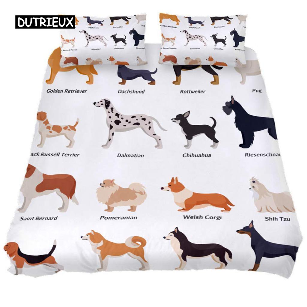 Dachshund Duvet Cover Set Cartoon Style Dachshunds King Size Bedding Set for Dog Lovers Kids Teens 2/3pcs Twin Comforter Cover