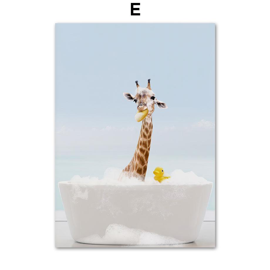 Zvíře ve vaně Lev Tiger Lama Nástěnné umění Obraz na plátně Toaleta Rozmarné Plakáty a obrazy Nástěnné obrazy Legrační dekorace do koupelny