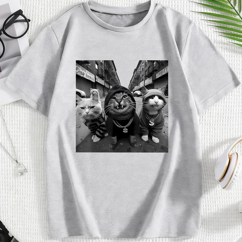 2026 Streetwear Hip Hop Cat Cartoon Design Print T Shirts Kids Children's T-shirt Casual Boys Girls Summer Spring Casual Top Tee