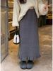 Arctic Fleece High Waist Polka Dot A-Line Skirt - Women's Dark Gray Slimming Mid-Length for Autumn/Winter