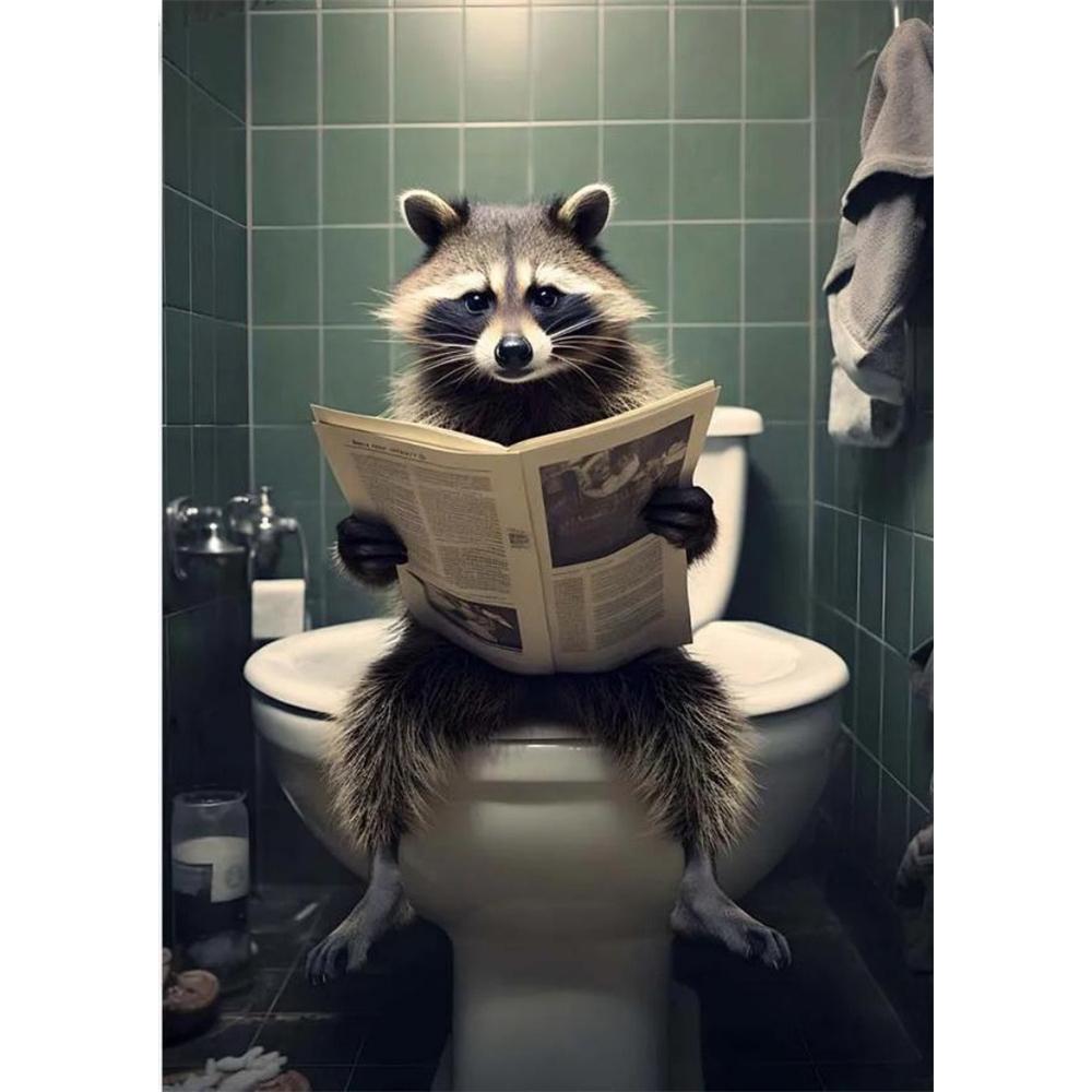 Hund sitzt auf der Toilette und liest Zeitung 5D DIY Diamantmalerei Kreuzstich Vollbohrer Runde Stickerei Heimdekoration Geschenke