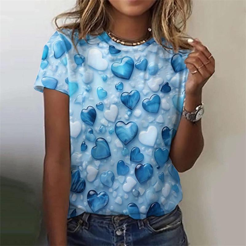 3D Colorful Love Heart Print T Shirt Pretty Women's Clothing Ladies Fashion Casual TShirt Girls Oversized Short Sleeve Tops Tees