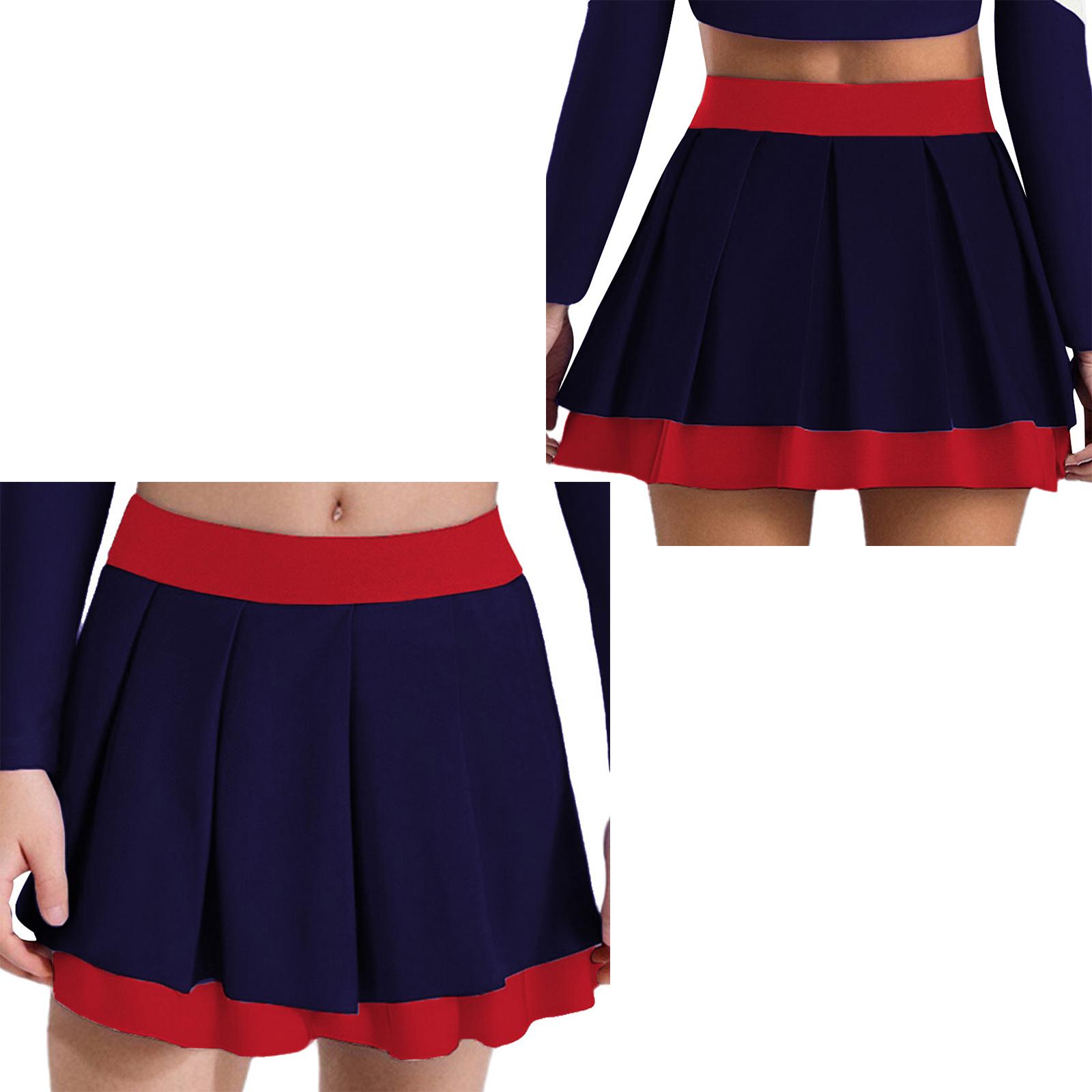 

Kids Girls Stage Performance Skirt: Contrast Color Two Layers Pleated Design with Elastic Waistband for Cheerleading Dance 5-6 Years