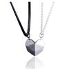 Magnetic Heart Shape Necklace for Couples, Valentine's Day Gift, Long Distance, Fashionable, Pendant, Black Black -BH3670