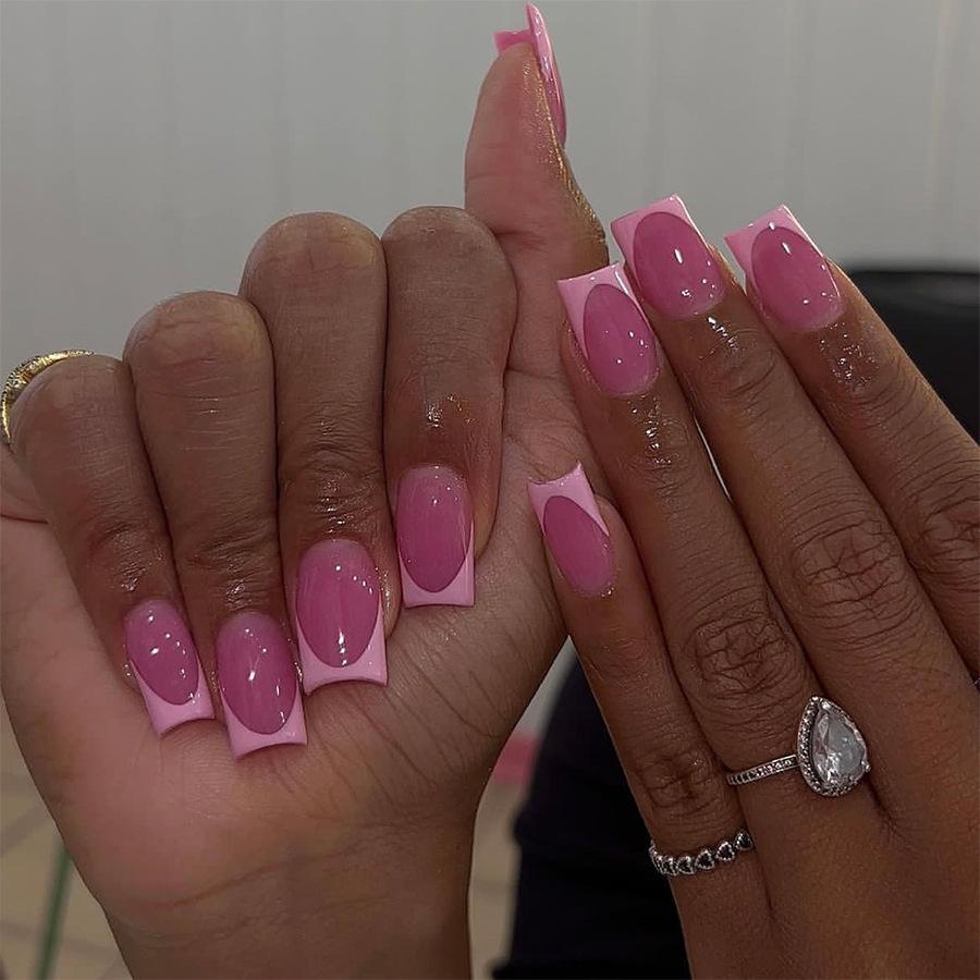 

24-Piece Glossy Pink French Tip Press-On Nails