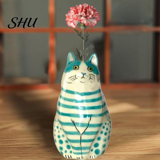 Real Flower Vase Dotted Cat Desktop Decoration Resin Cartoon Kitten Floral Plants Holder Indoor Dried Arrangement Container