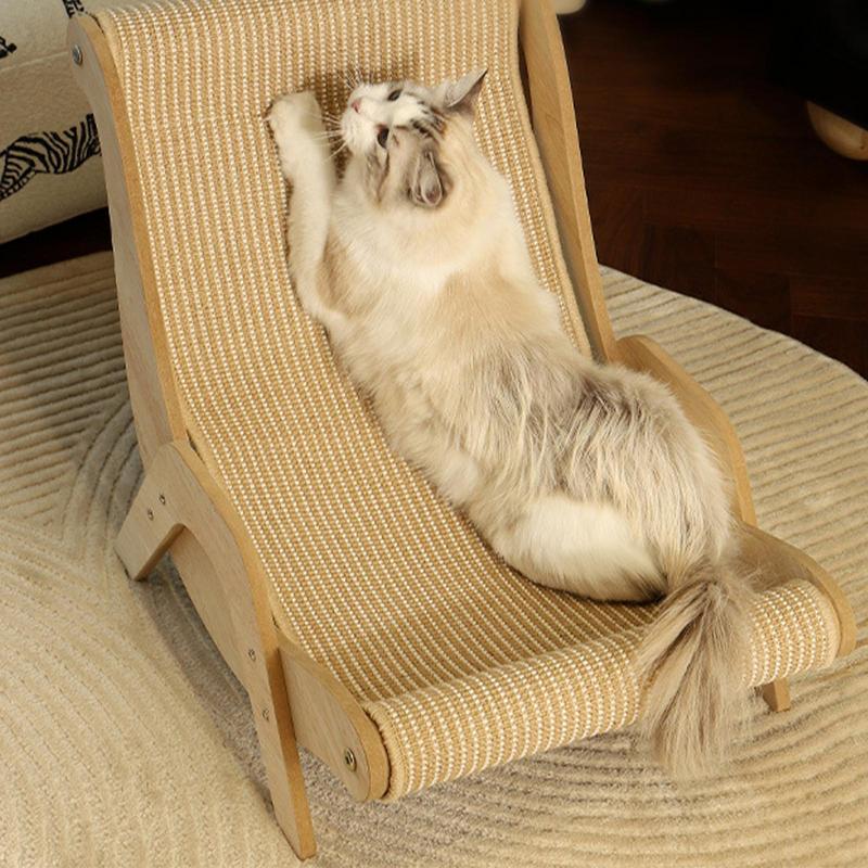 Sisal Cat Chair Wooden Cat Lounge Chair Pet-Friendly Multi-Functional Cat Scratcher Cat Scratch Chair for Playing Cat Supplies