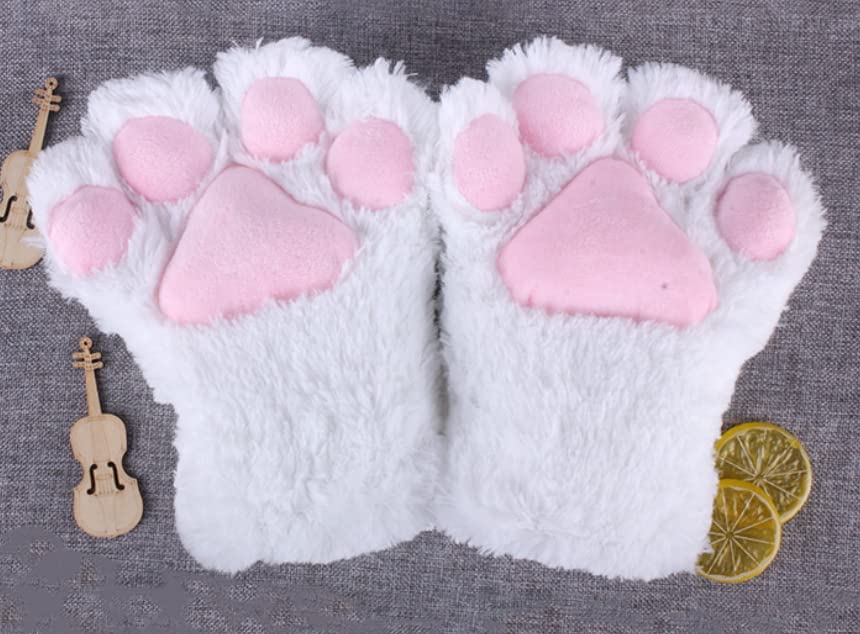 DOKiDOKi Cat Paw Gloves (Set of 2) - Fluffy and Cute, Perfect for Cosplay, Halloween, or As a Transformation Glove (White)