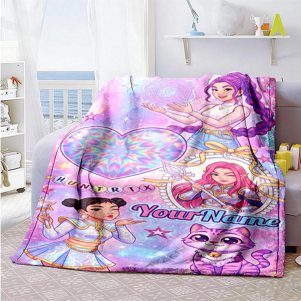 Demon Hunter Girls Customize Text Blanket Cozy Customizable Blanket Soft Warm Cozy Throw For Sofa Bedding Living Room Nap Four Seasons Universal