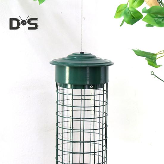 Vogelfutterspender aus Metall für draußen, zum Aufhängen, eichhörnchensicher, Samenfutterspender mit Sitzstangen für Wildvögel, Finken, Blauhäher, Meisen