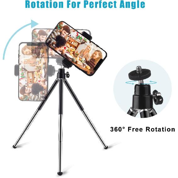 Mini Tripod for Webcam and Phone, 12.4 inch Metal Extendable Webcam Stand with Phone Holder, Small Tripod for Desk