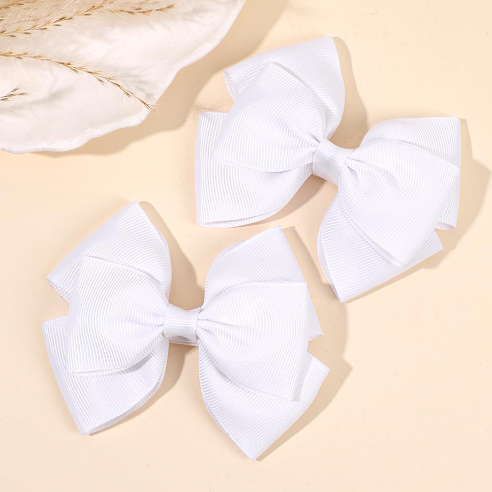 2Pcs Minimalist Solid Ribbon Bow Hairpin Grosgrain Barrettes Handmade Simple Everyday  Kids Headwear Accessories For Women Girls