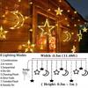 Solar/Battery Powered Star Moon String Lights LED Fairy Curtain Lamp 8 Modes Waterproof For Home Room Christmas Party Glow Decor