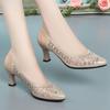Andningsbara höga klackar för kvinnor Sommarväska Huvudnät Strass Spetsig tå Öppna Damsandaler