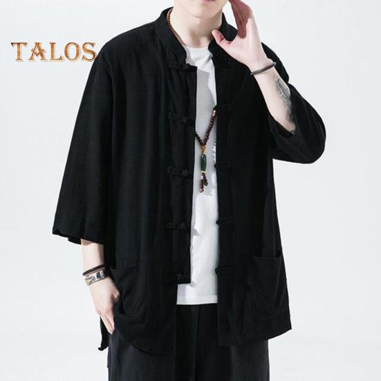 Men's Chinese Style Shirt Loose Retro Button-down Shirt with Pockets Cotton Linen Breathable Summer Shirt for Street Party Travel