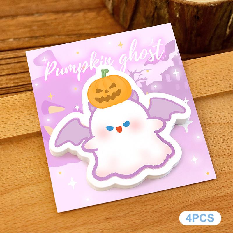 Halloween Ghost Sticky Notes Set 1/4Pcs Reusable Cute Cartoon Die Cut Memo Pad for Study Work Daily Reminder