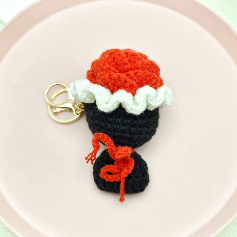 Handmade Crochet Rose Keychain Pendant - Small Gift Hanging Accessory