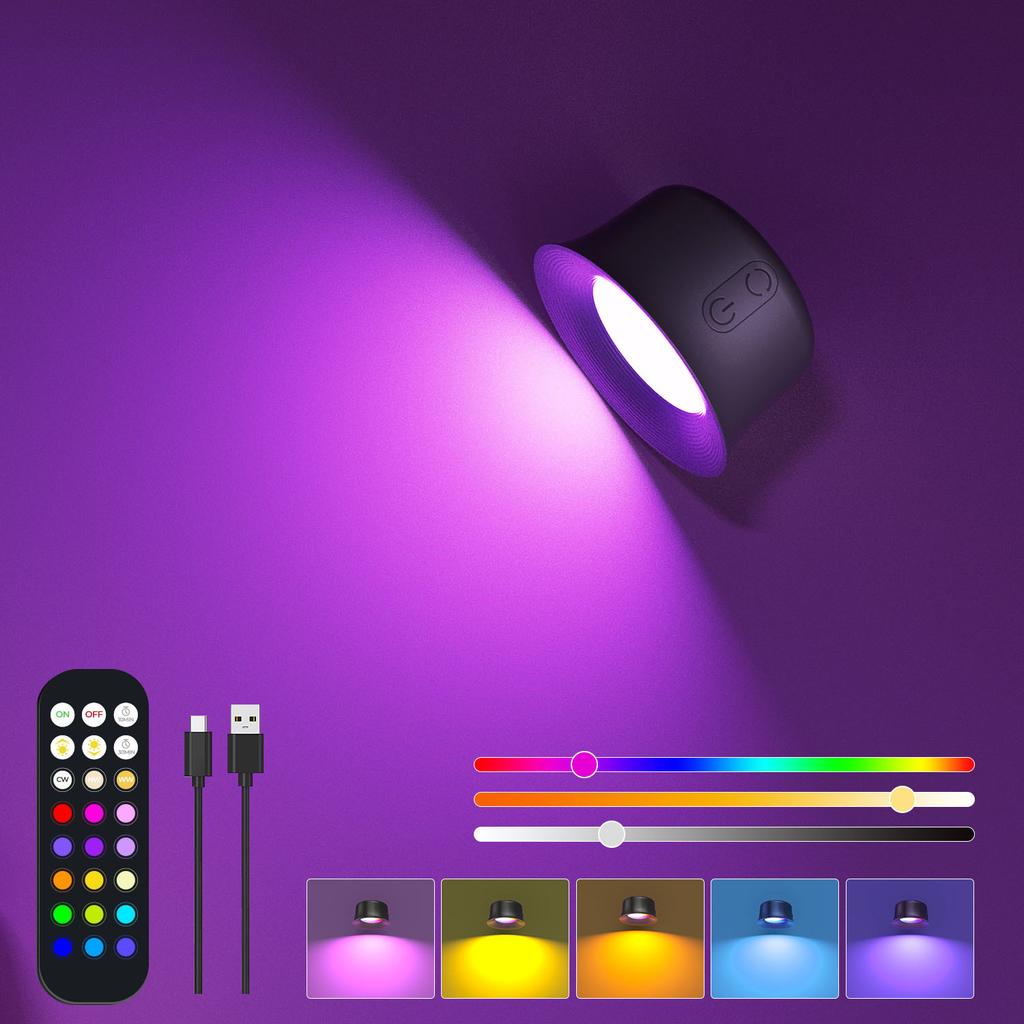 Magnetic LED Wall Lamp Remote Control USB 3 lights RGB Wireless Spotlight for Room Decoration Bedside Living Room Night Lamp
