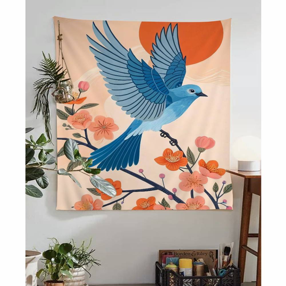 Japandi Art Print Flying Birds Hanging Bohemian Tapestry Bohemian Wall Tapestries Mandala Cheap Hippie Wall Hanging