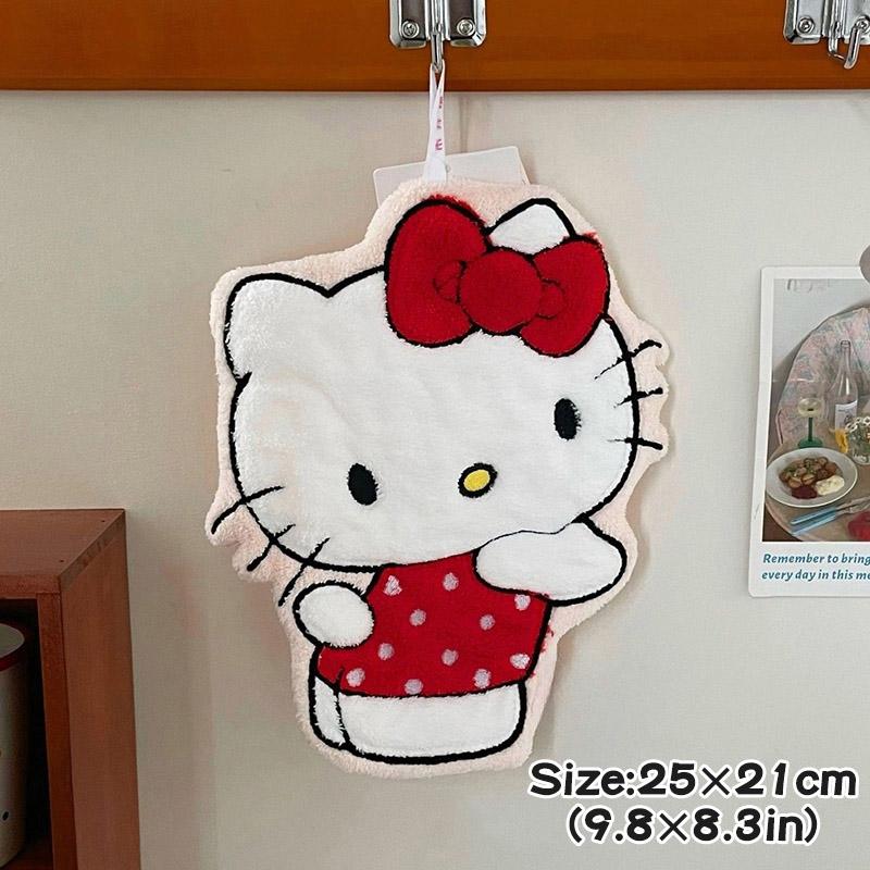 Полотенце для рук Hello Kitty Коралловое бархатное полотенце Впитывающее полотенце с петлей Дизайн с персонажем Мультфильма Полотенце для мытья рук для ванной комнаты кухни