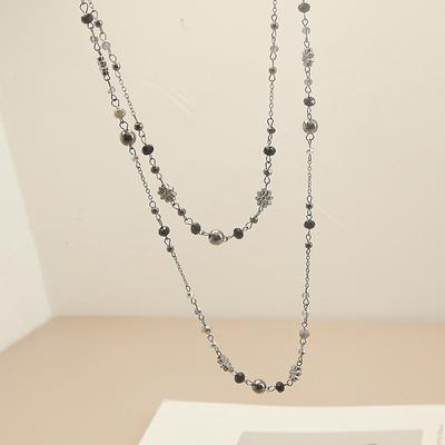 Double Layered Flower Glass Bead Geometric Layered Necklace Retro Sweater Chain Accessories For Women