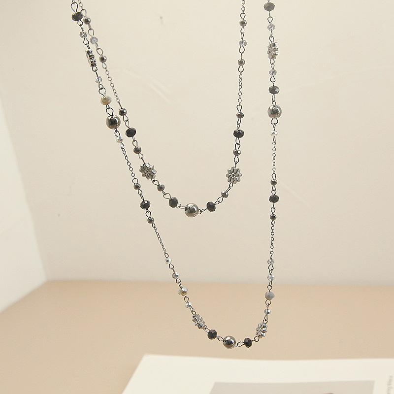 

Двухслойное цветочное стеклянное ожерелье с геометрическим узором, ретро-цепочка для свитера, аксессуары для женщин