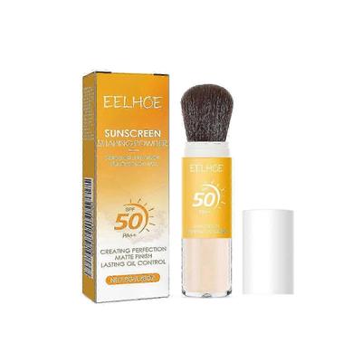 Polvere Fissante Solare Minerale, Polvere Solare SPF 50 con Pennello per Viso e Cuoio Capelluto, Lunga Durata Leggera Traspirante, Controllo dell'Olio Finitura Naturale Opaca