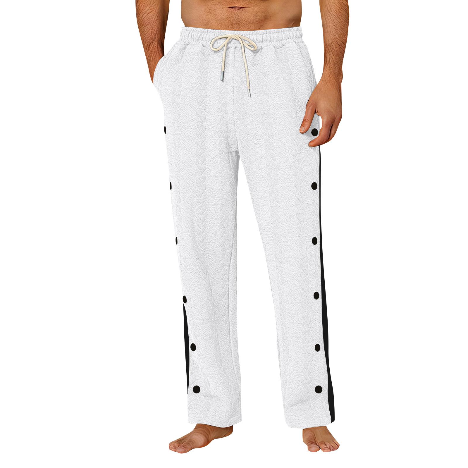 Men s Drawstring Trendy Loose Casual Sports Straight Leg Trousers XL белый