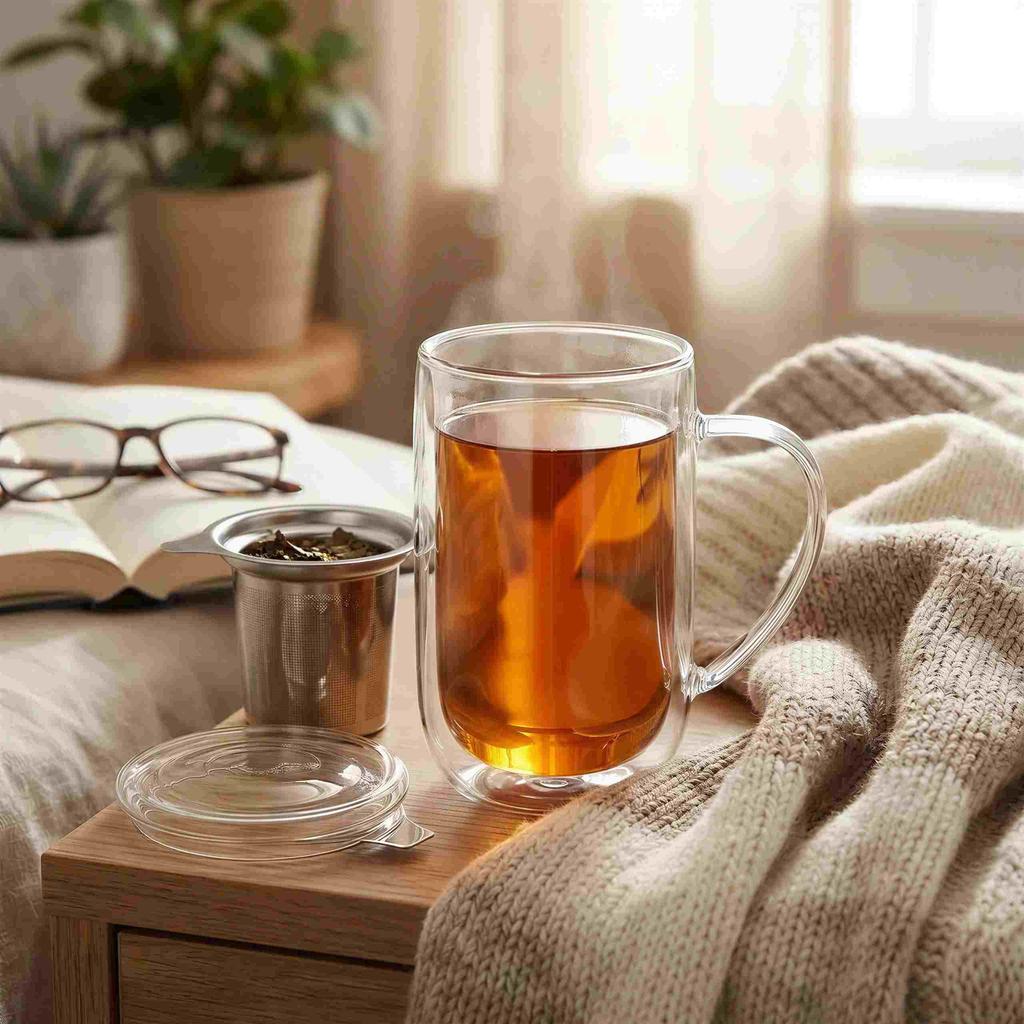 MUG INFUSIBLE FOR WINTER TEA AND HERBS THERMAL GLASS 500ml LID