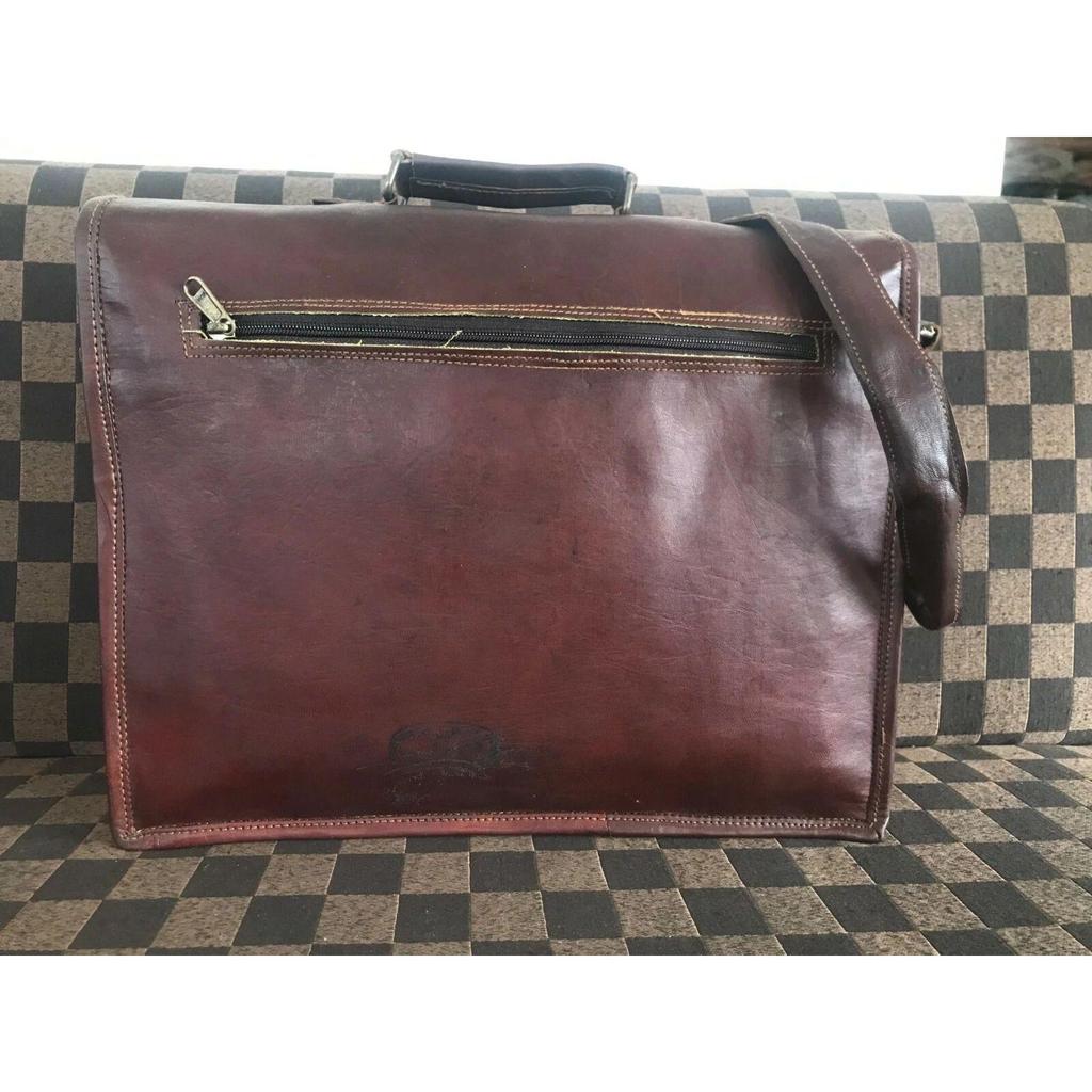 Laptop Satchel Shoulder Bag Men's Vintage Unisex School Bag Leather Messenger