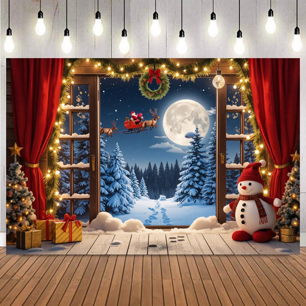 Christmas Day Wreath Snowman Photography Backdrop Props Family Xmas Eve Party Decor Banner New Year Photo Backgrounds13