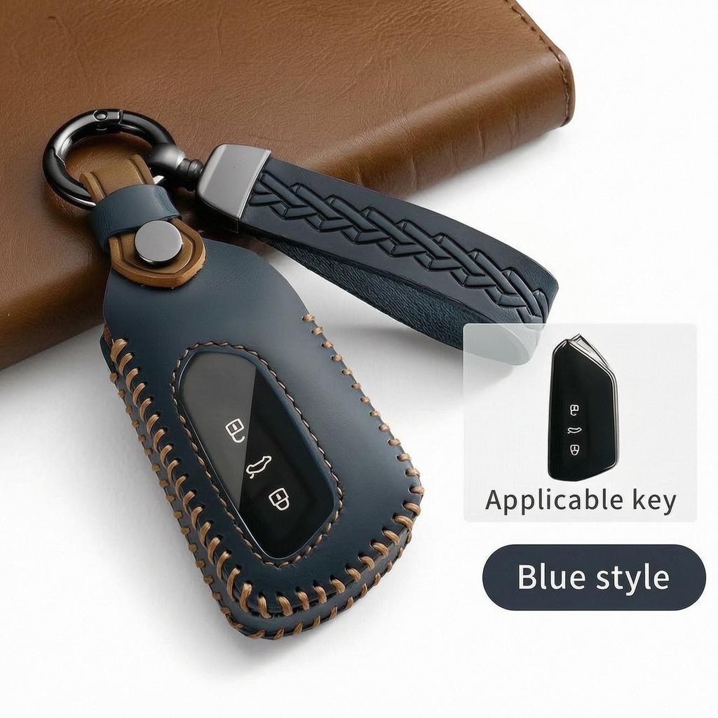 Leather Key Fob Case For Vw Volkswagen Tiguan L Tayron T-Roc Teramont Magotan B8 Passat Smart Remote Key Cover Protector Shell