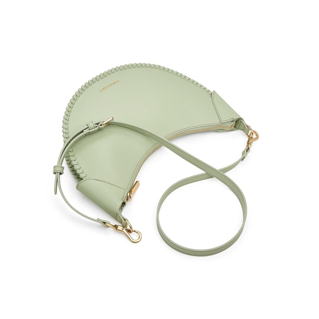 Charles & Keith Leaf Bag Crescent Bag PU Shoulder Bag Medium Women bags Matcha-Green CK2-40782578