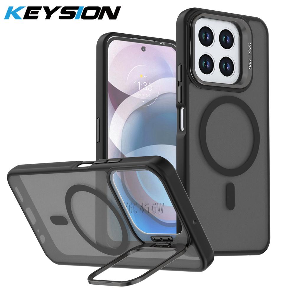 KEYSION Lens Stand Magnetic Phone Case for MagSafe for HONOR X6c X5b Plus Matte Translucent Shockproof Cover for Honor X5b Plus X6c