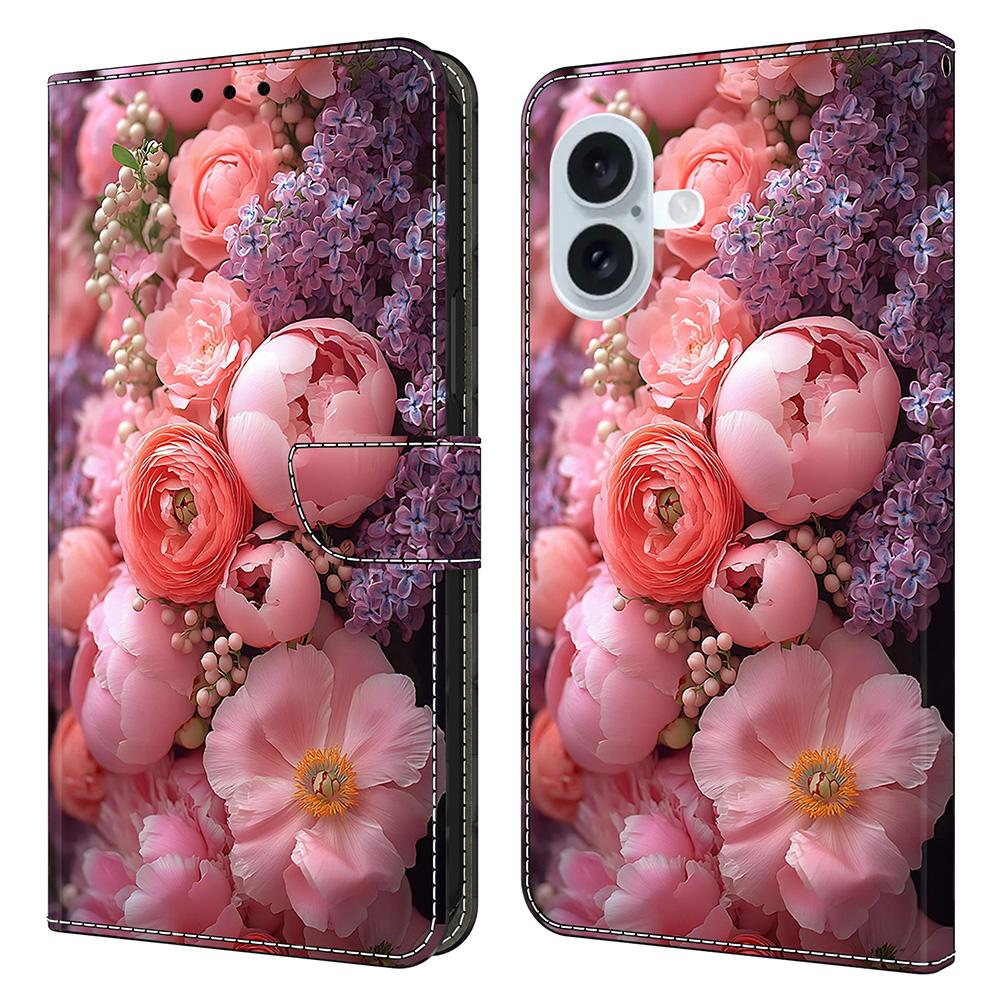 For iPhone 16 Leather Case Pattern Printing Wallet Stand Flip Phone Cover
