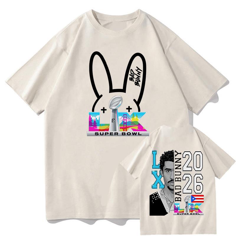 Bad Bunny Super Bowl Graphic Tshirt Cotton Short Sleeve Loose Male Tshirts Streetwear Unisex Hip Hop Fashion Summer Men Shirts
